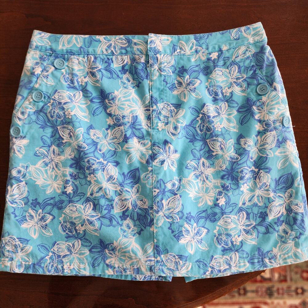 Crazy Horse Liz Claiborne Sz 16 Blue Floral Denim Skort Y2K